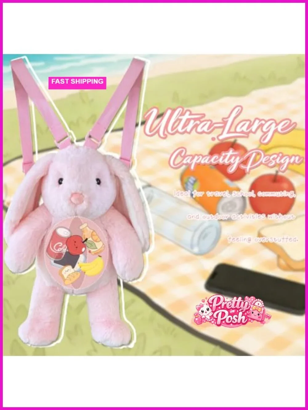 Plush Backpack Bunny Stuffed Animal Backpack with Adjustable Shoulder Straps